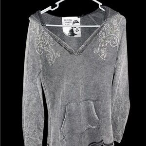 Guess Long Sleeve Top Thermal Size large Rhinestones Vintage Y2K Hoodie Gray L
